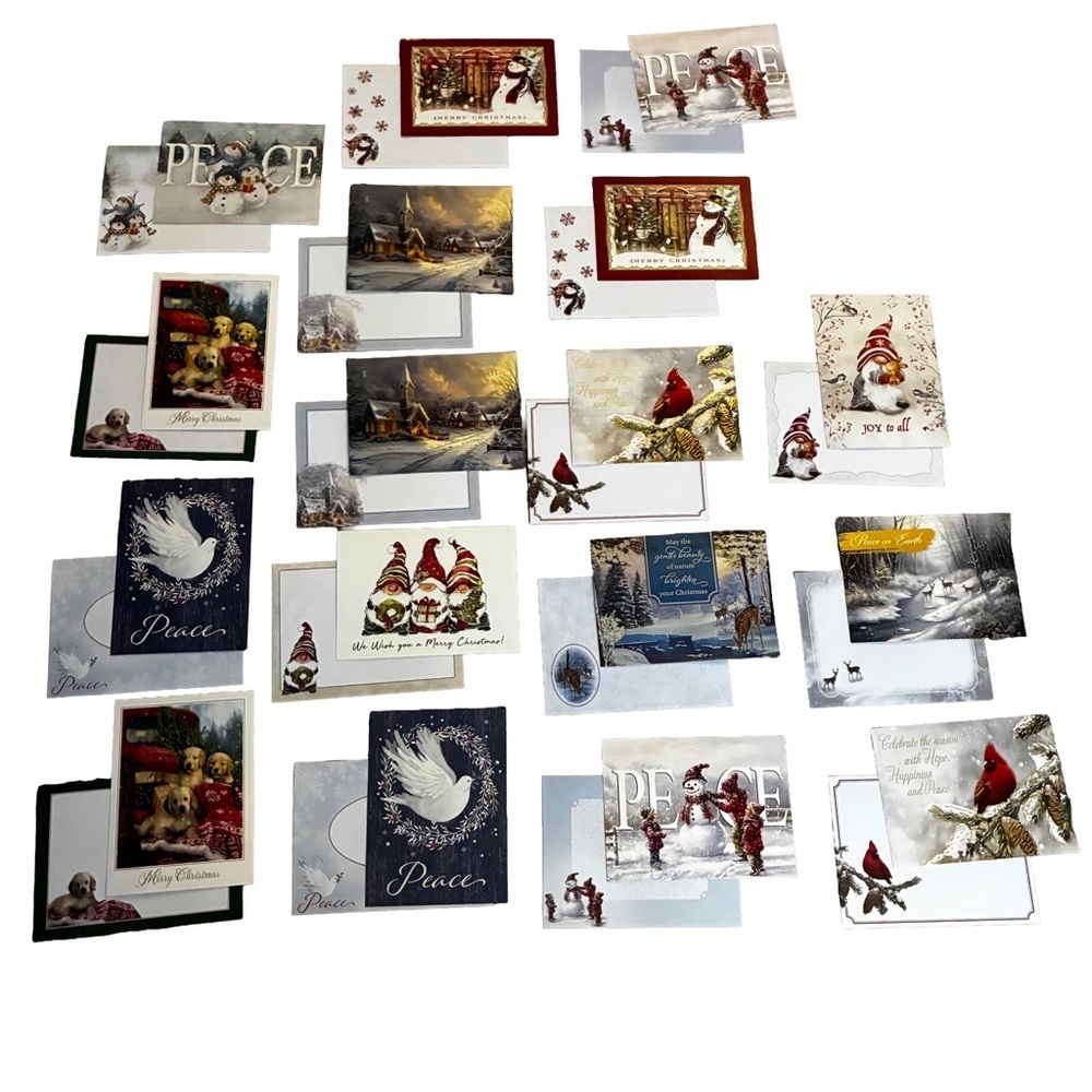 Lot of 17 Large Christmas Cards Puppies Cardinals Gnomes - Picture 2 of 5